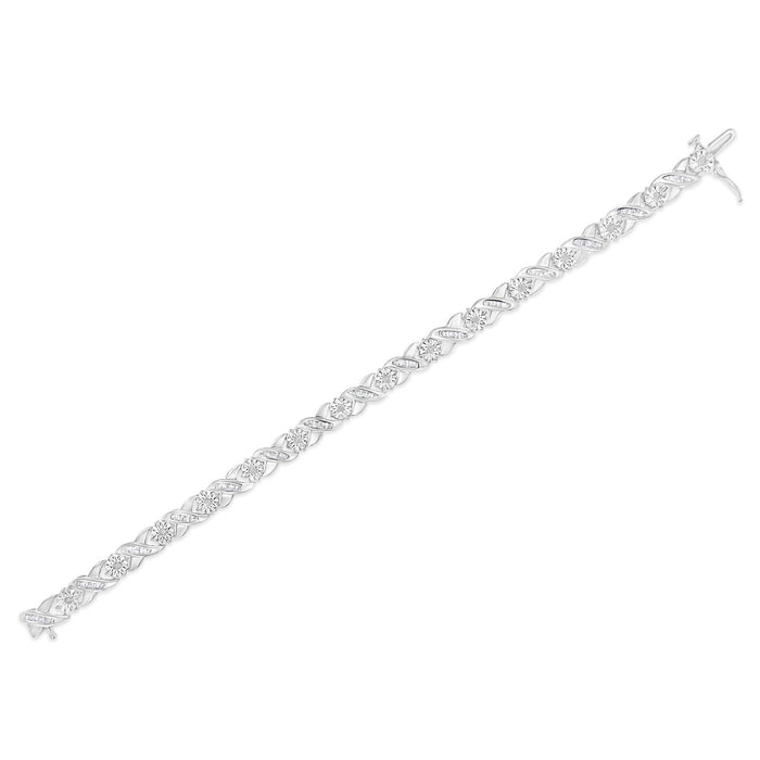 Pulsera tenis de eslabones en X Miracle-Set con diamantes talla brillante y baguette de 1 ct. p.t. en plata de ley, foto 6
