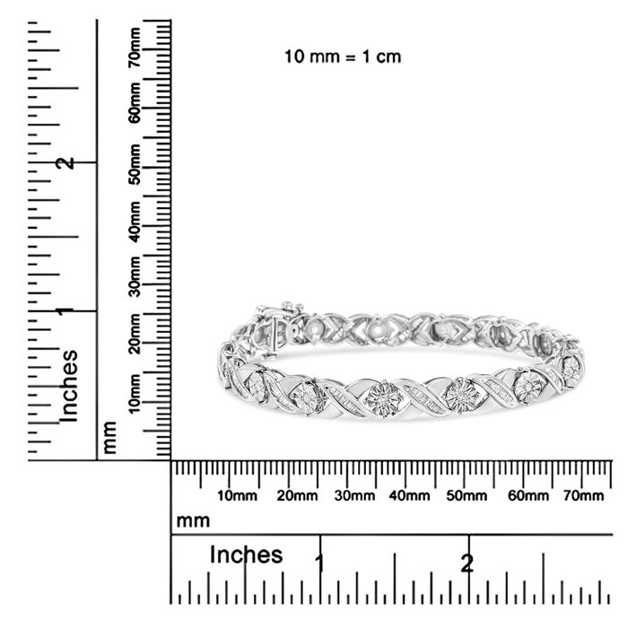 Pulsera tenis de eslabones en X Miracle-Set con diamantes talla brillante y baguette de 1 ct. p.t. en plata de ley, foto 7