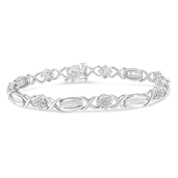 1 Ct. T.W. Round-Cut and Baguette-Cut Diamond X-Link Bracelet in Sterling Silver, photo 1