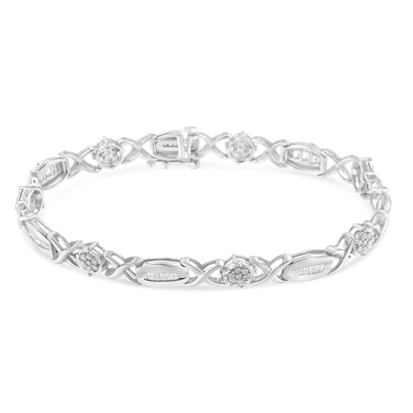 1 Ct. T.W. Round-Cut and Baguette-Cut Diamond X-Link Bracelet in Sterling Silver, photo 2