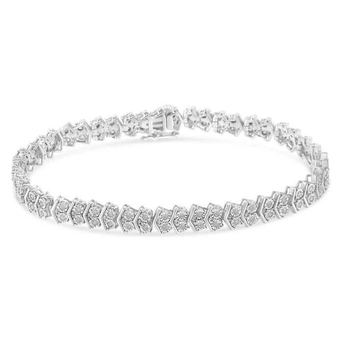 Pulsera tenis de eslabones de flecha chevron con 2 piedras de 1 ct. p.t. en plata de ley, color I-J, claridad I3, 7 pulg., foto 2