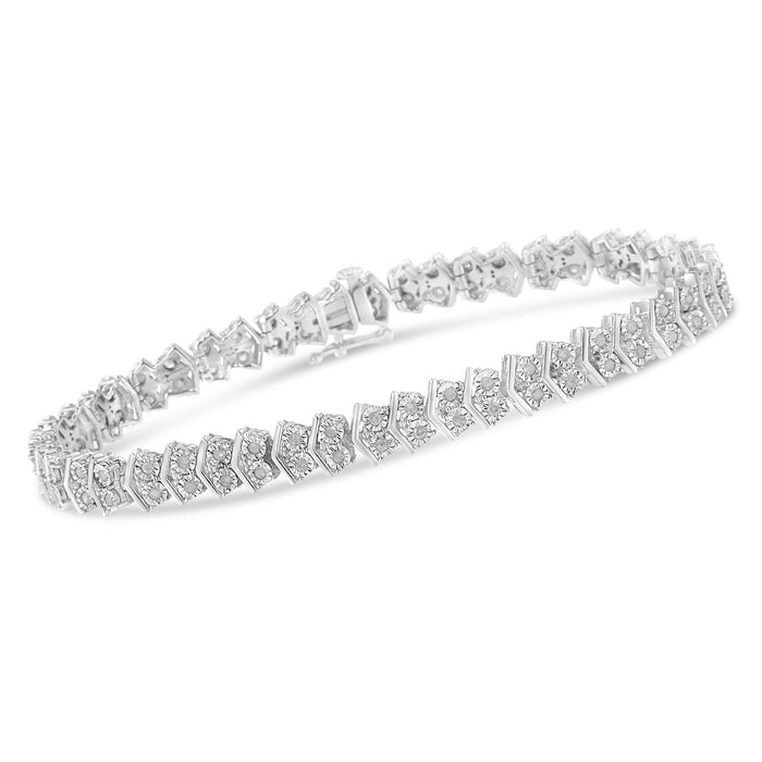 Pulsera tenis de eslabones de flecha chevron con 2 piedras de 1 ct. p.t. en plata de ley, color I-J, claridad I3, 7 pulg., foto 3