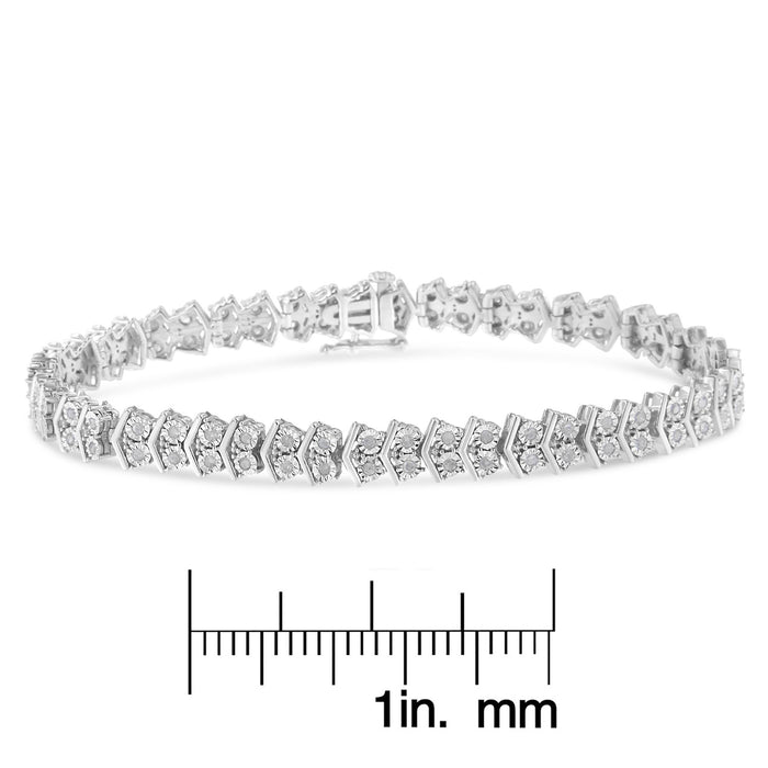 Pulsera tenis de eslabones de flecha chevron con 2 piedras de 1 ct. p.t. en plata de ley, color I-J, claridad I3, 7 pulg., foto 6