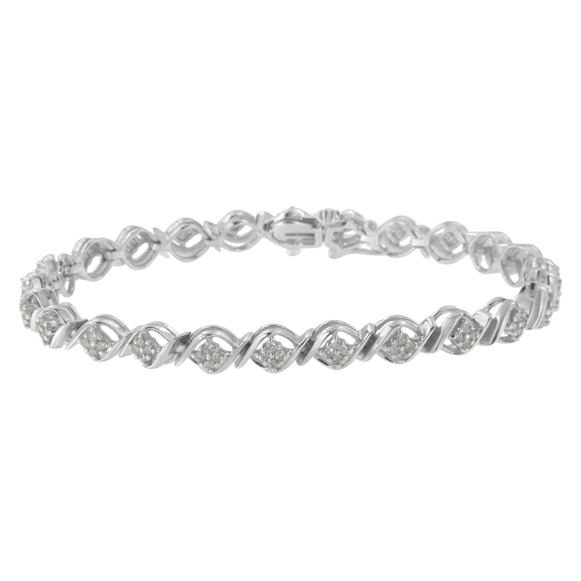 1 Ct. T.W. Diamond Cluster Link Bracelet in Sterling Silver, photo 1