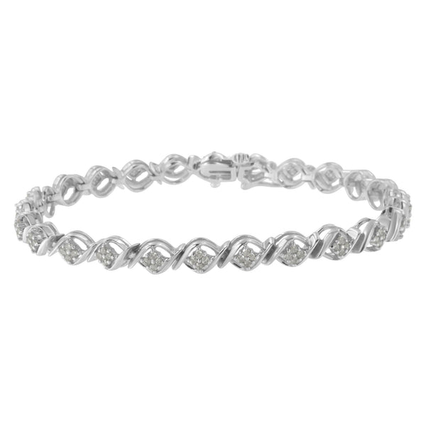 1 Ct. T.W. Diamond Cluster Link Bracelet in Sterling Silver, photo 1