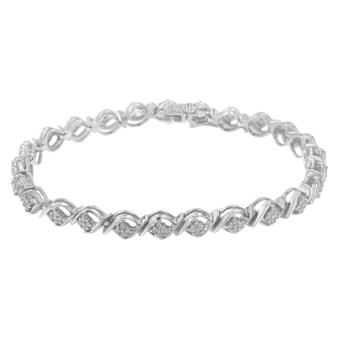 1 Ct. T.W. Diamond Cluster Link Bracelet in Sterling Silver, photo 2