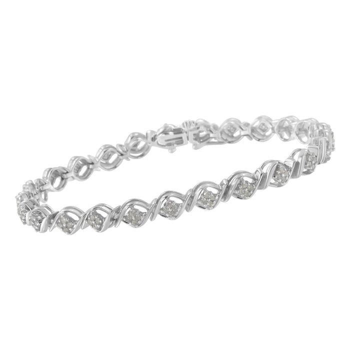 1 Ct. T.W. Diamond Cluster Link Bracelet in Sterling Silver, photo 4