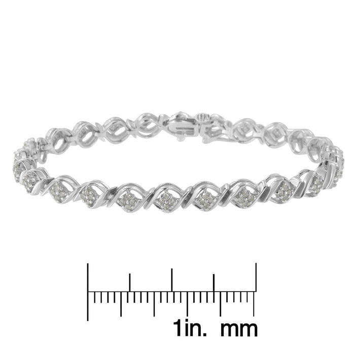 1 Ct. T.W. Diamond Cluster Link Bracelet in Sterling Silver, photo 7