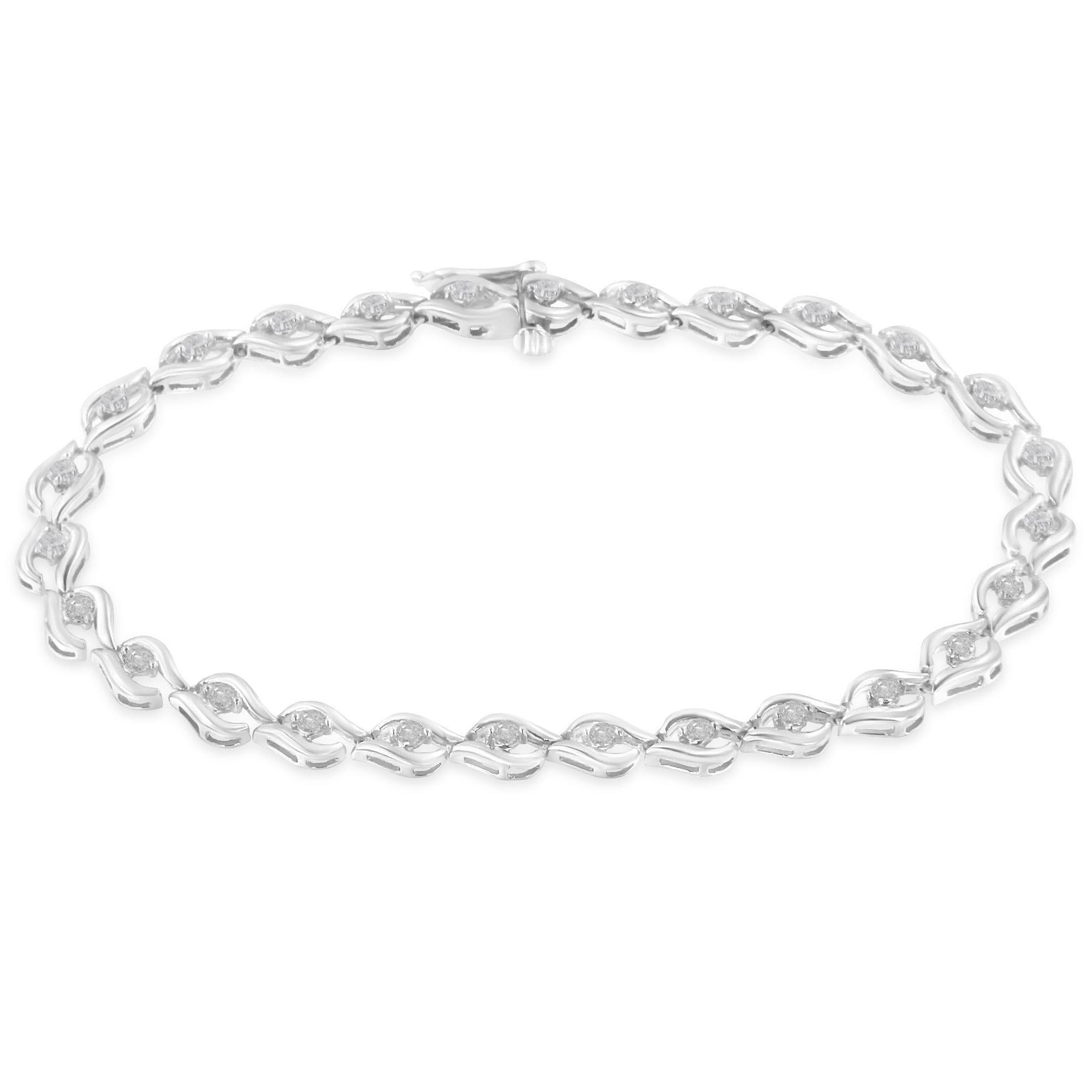 Pulsera tenis de eslabones en forma de almendra con diamantes talla rosa de 1/2 ct. p.t. en plata de ley, color I-J, claridad I3, 7 pulg., foto 1