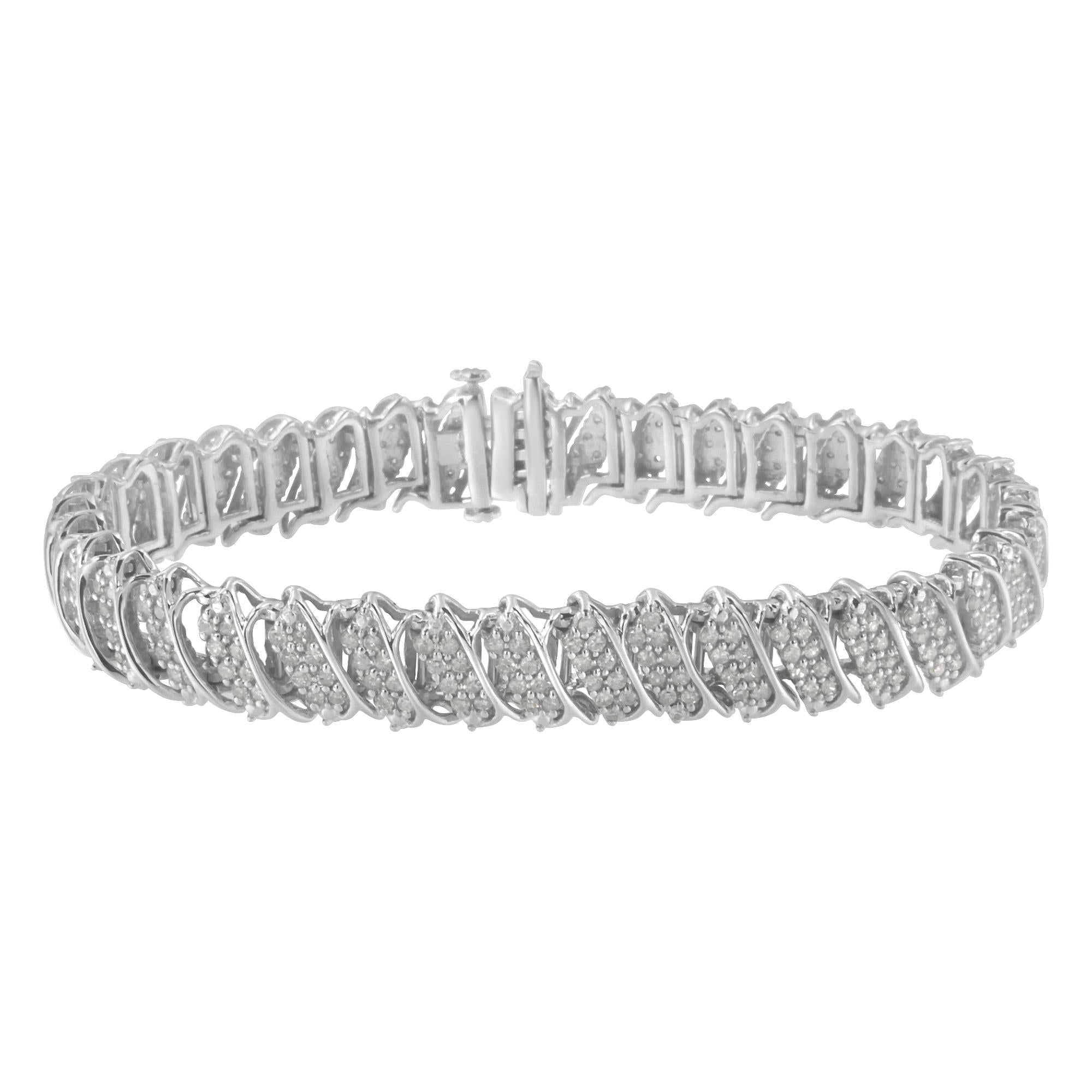 Pulsera tenis de eslabones de onda inclinada en racimo de varias hileras con diamantes de 3 ct. p.t. en plata de ley, foto 1
