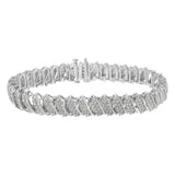 Pulsera tenis de eslabones de onda inclinada en racimo de varias hileras con diamantes de 3 ct. p.t. en plata de ley