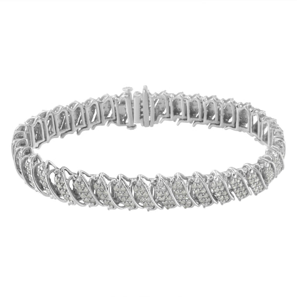 3 Ct. T.W. Diamond Multi Row Cluster Slanted Wave Link Tennis Bracelet in Sterling Silver, photo 2
