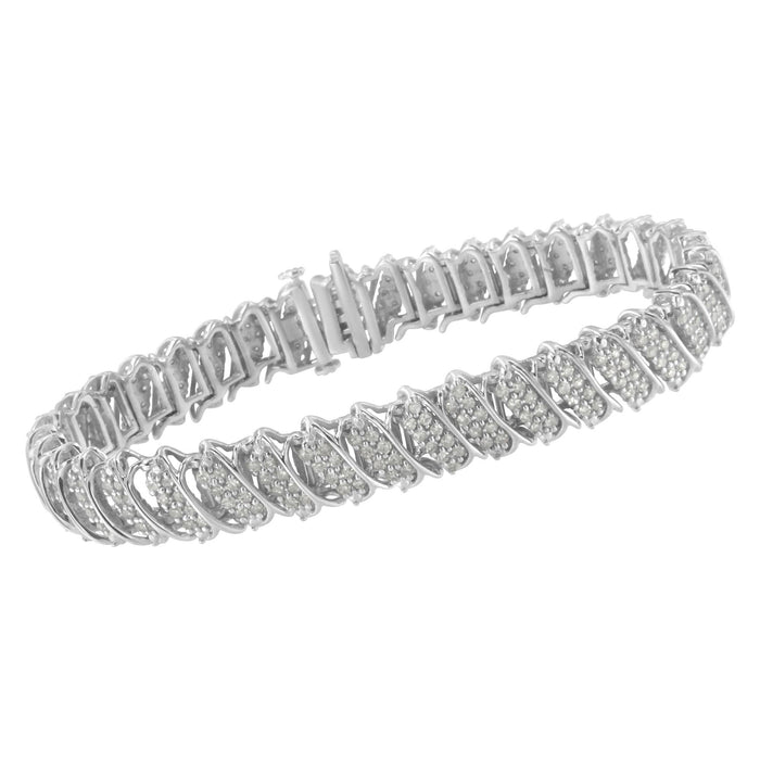 Pulsera tenis de eslabones de onda inclinada en racimo de varias hileras con diamantes de 3 ct. p.t. en plata de ley, foto 4