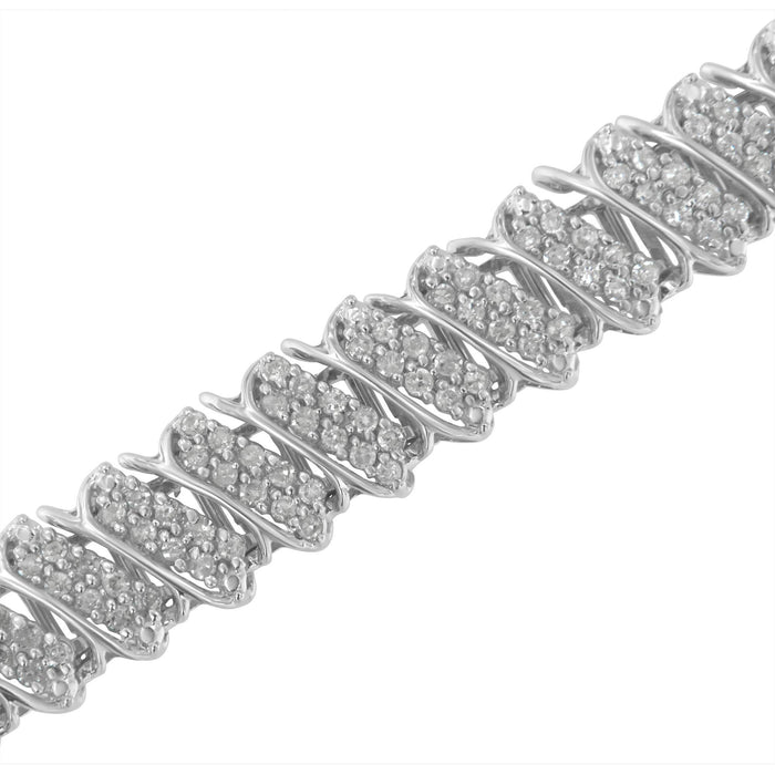 Pulsera tenis de eslabones de onda inclinada en racimo de varias hileras con diamantes de 3 ct. p.t. en plata de ley, foto 5