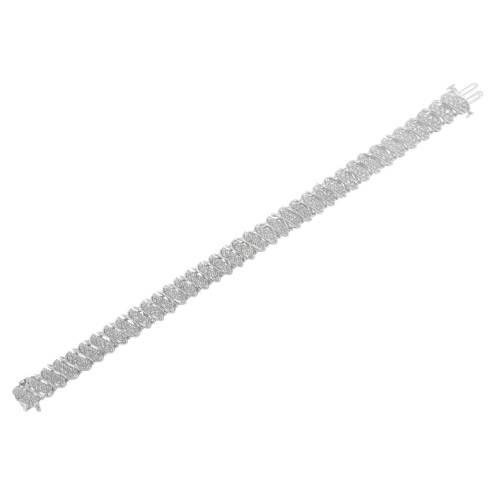 Pulsera tenis de eslabones de onda inclinada en racimo de varias hileras con diamantes de 3 ct. p.t. en plata de ley, foto 6