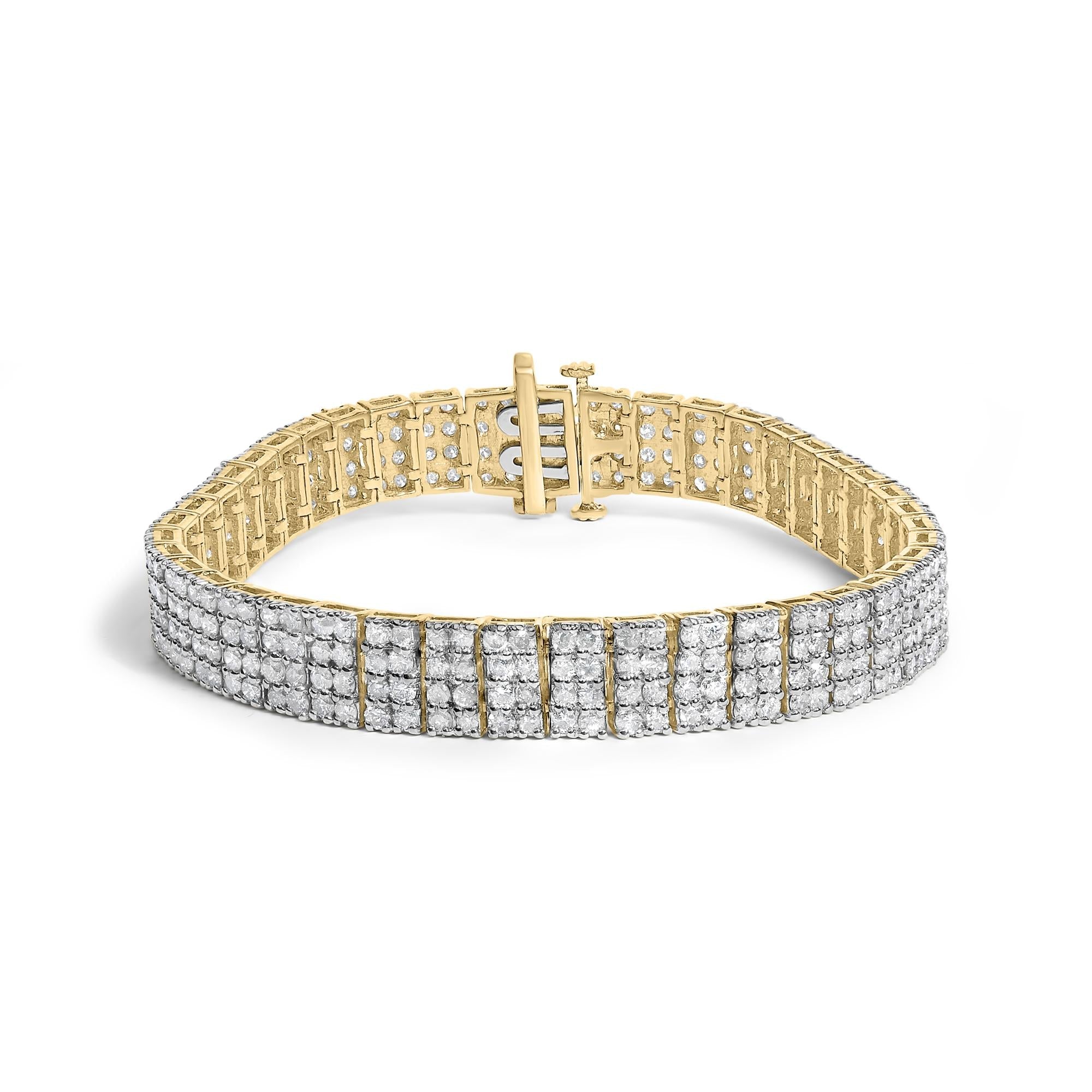Pulsera tenis IGI de 4 hileras con diamantes marrón tenue de 10 ct. p.t. en plata de ley bañada en oro amarillo de 14K, foto 1