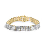 Pulsera tenis IGI de 4 hileras con diamantes marrón tenue de 10 ct. p.t. en plata de ley bañada en oro amarillo de 14K