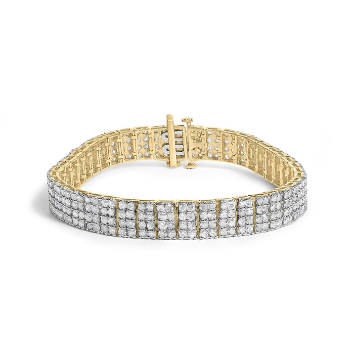 Pulsera tenis IGI de 4 hileras con diamantes marrón tenue de 10 ct. p.t. en plata de ley bañada en oro amarillo de 14K, foto 1