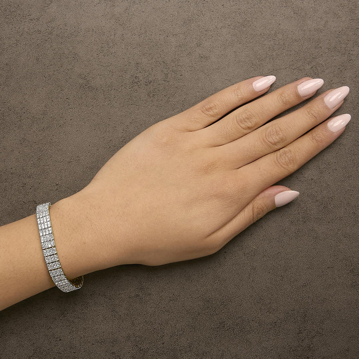 Pulsera tenis IGI de 4 hileras con diamantes marrón tenue de 10 ct. p.t. en plata de ley bañada en oro amarillo de 14K, foto 3