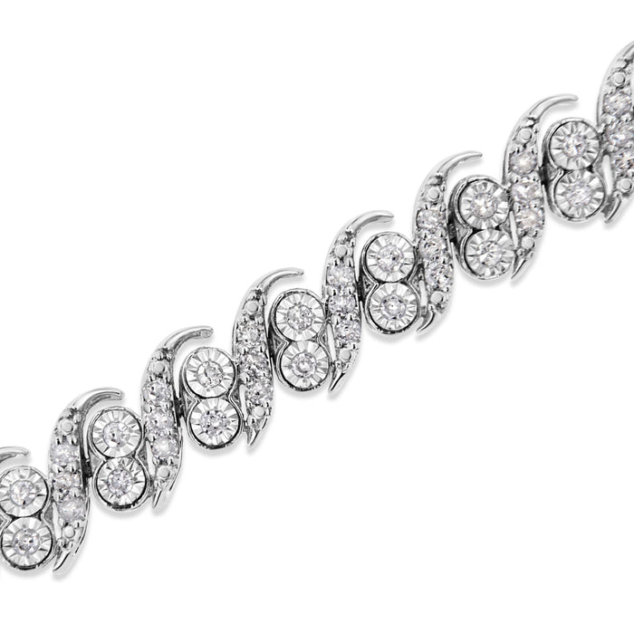 Pulsera de eslabones en S con diamantes talla redonda de 2 ct. p.t. en plata de ley, foto 5
