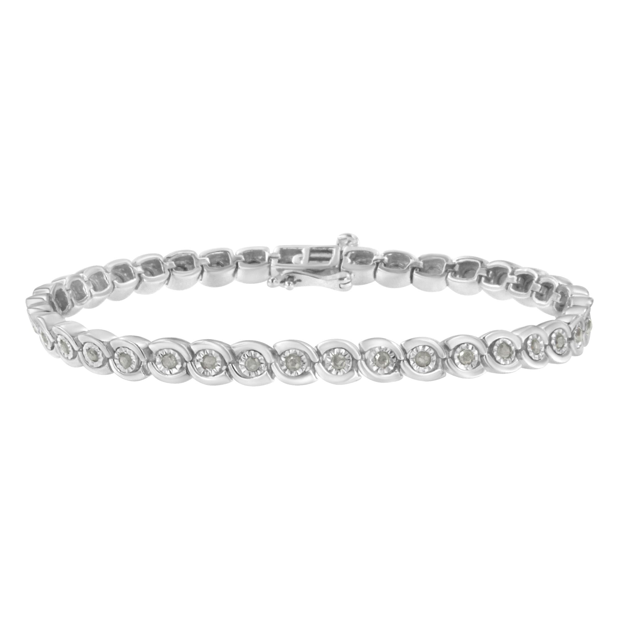 Pulsera de eslabones en espiral de bisel Miracle-Set con diamantes de 1 ct. p.t. en plata de ley, foto 1