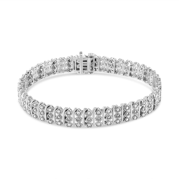 Pulsera de eslabones de corazón de varias hileras con diamantes de 1 ct. p.t. en plata de ley, foto 2