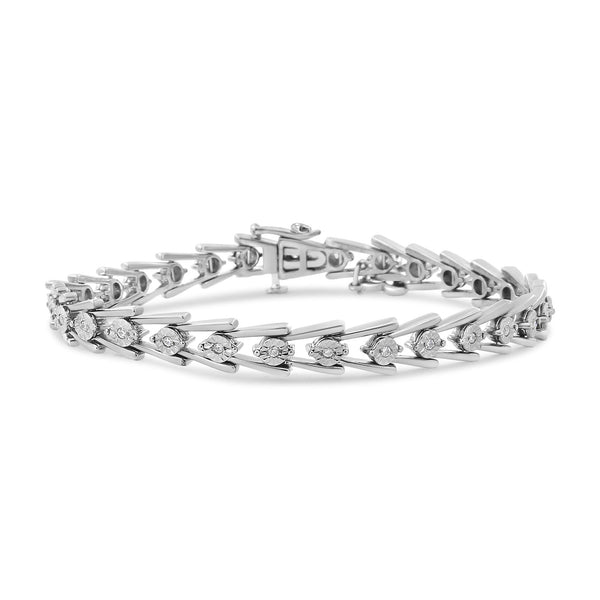 Pulsera tenis Miracle-Set de doble curva estilo milgrain con diamantes de 1/2 ct. p.t. en plata de ley, foto 1