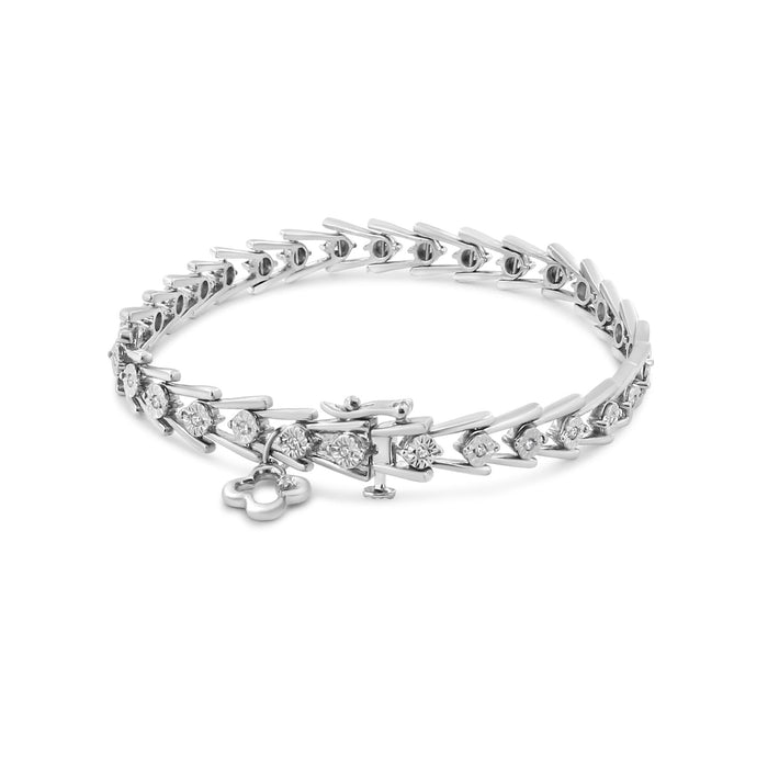 1/2 Ct. T.W. Diamond Miracle-Set Double Swoosh Milgrain Style Tennis Bracelet in Sterling Silver, photo 2