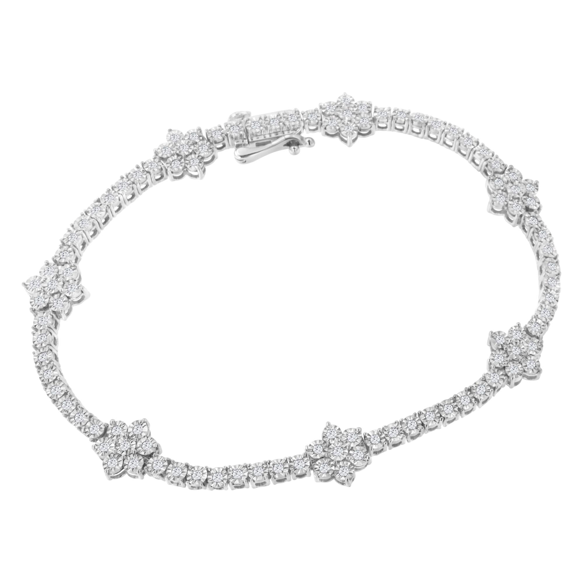 1 Ct. T.W. Miracle-Set Diamond Floral Station Tennis Bracelet in Sterling Silver, photo 1