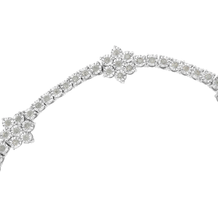 1 Ct. T.W. Miracle-Set Diamond Floral Station Tennis Bracelet in Sterling Silver, photo 2