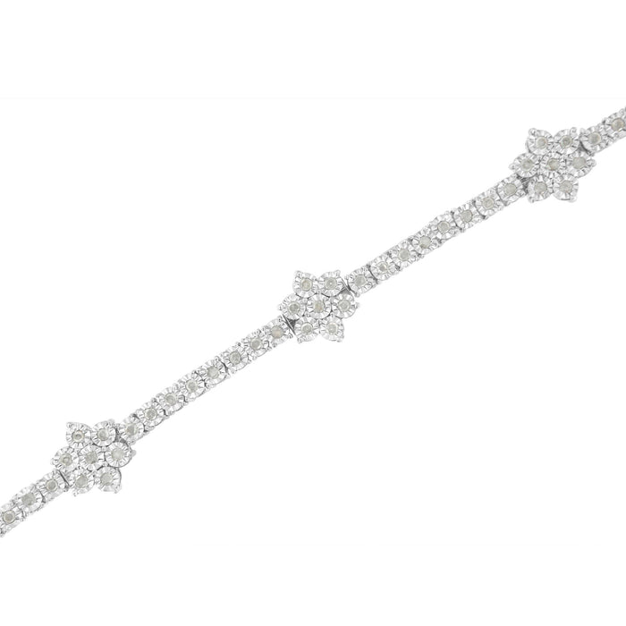 1 Ct. T.W. Miracle-Set Diamond Floral Station Tennis Bracelet in Sterling Silver, photo 4