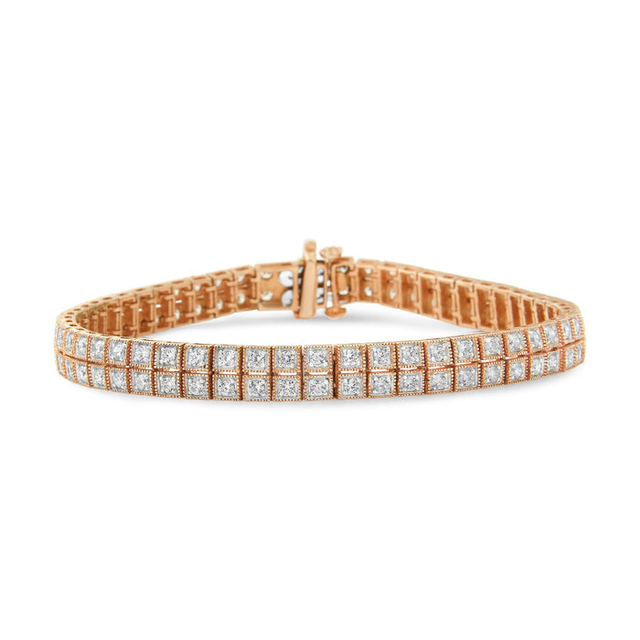 Pulsera tenis milgrain de dos hileras con diamantes cultivados en laboratorio de 3 ct. p.t. en oro rosa de 14K, color G-H, claridad VS2-SI1, 7 pulg., foto 5