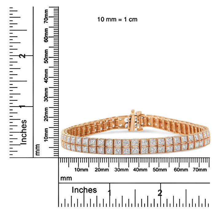 Pulsera tenis milgrain de dos hileras con diamantes cultivados en laboratorio de 3 ct. p.t. en oro rosa de 14K, color G-H, claridad VS2-SI1, 7 pulg., foto 7