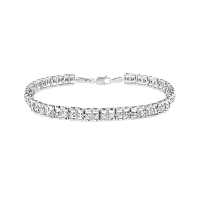 Pulsera tenis de doble eslabón Rolex con diamantes de 1/10 ct. p.t. en plata de ley, foto 1