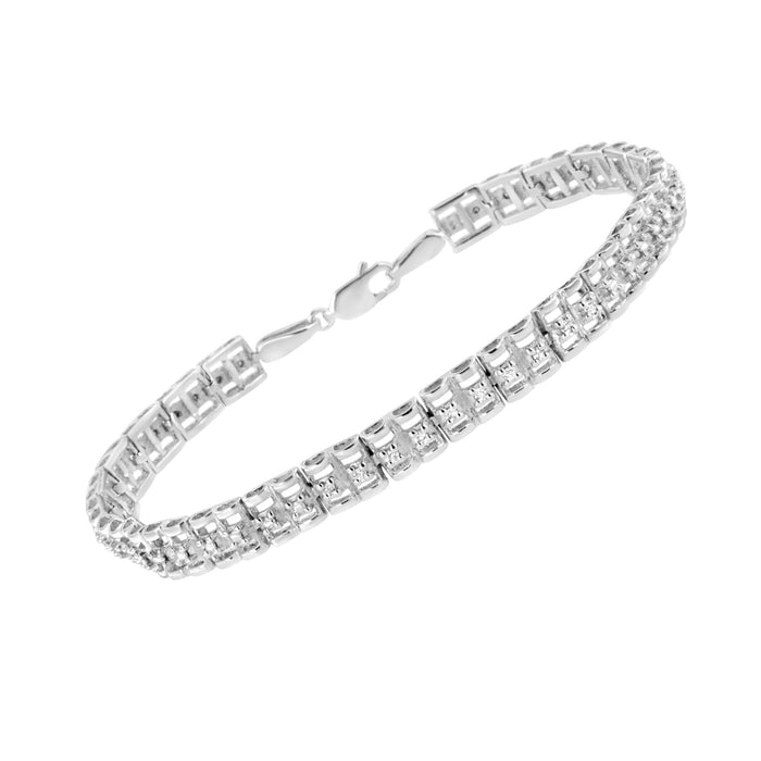 Pulsera tenis de doble eslabón Rolex con diamantes de 1/10 ct. p.t. en plata de ley, foto 2