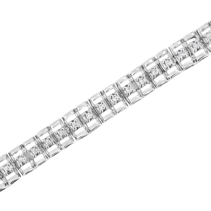 Pulsera tenis de doble eslabón Rolex con diamantes de 1/10 ct. p.t. en plata de ley, foto 4