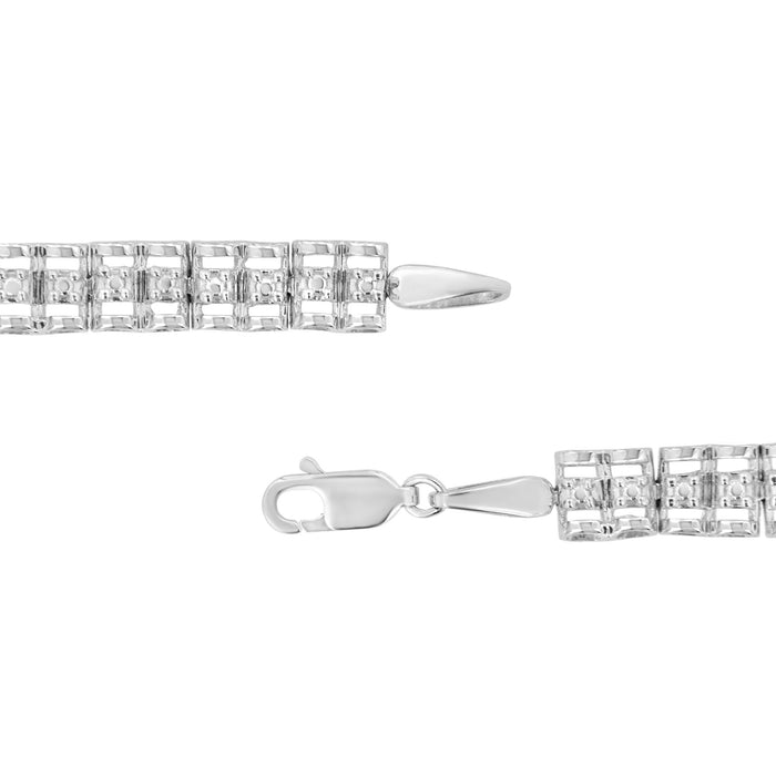 Pulsera tenis de doble eslabón Rolex con diamantes de 1/10 ct. p.t. en plata de ley, foto 6