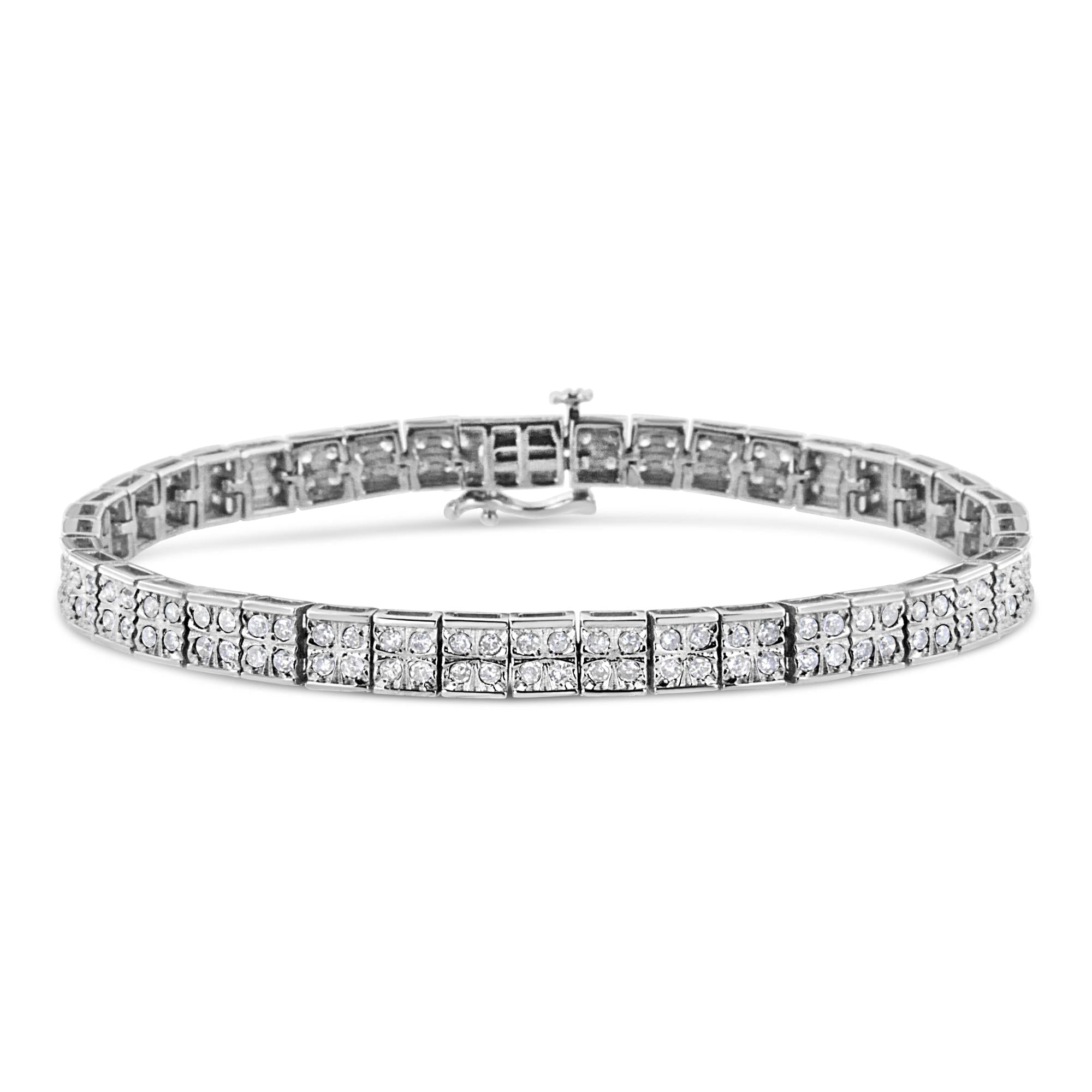 Pulsera de eslabones de caja de garras con 4 diamantes redondos de 2 ct. p.t. en plata de ley, foto 1