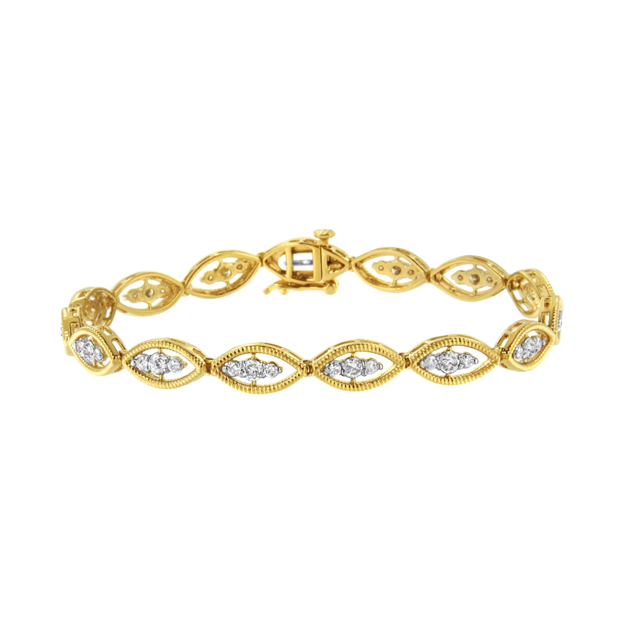Pulsera de eslabones de garras con diamantes redondos de 1 ct. p.t. en plata de ley bañada en oro amarillo de 10K, color J-K, claridad I1-I2, 7.25 pulg., foto 1