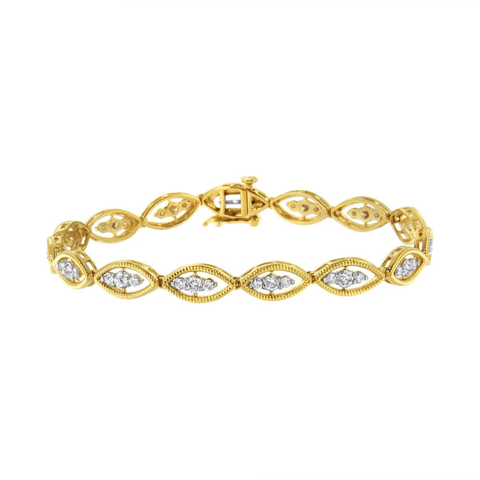 Pulsera de eslabones de garras con diamantes redondos de 1 ct. p.t. en plata de ley bañada en oro amarillo de 10K, color J-K, claridad I1-I2, 7.25 pulg., foto 1