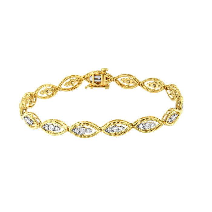 Pulsera de eslabones de garras con diamantes redondos de 1 ct. p.t. en plata de ley bañada en oro amarillo de 10K, color J-K, claridad I1-I2, 7.25 pulg., foto 2