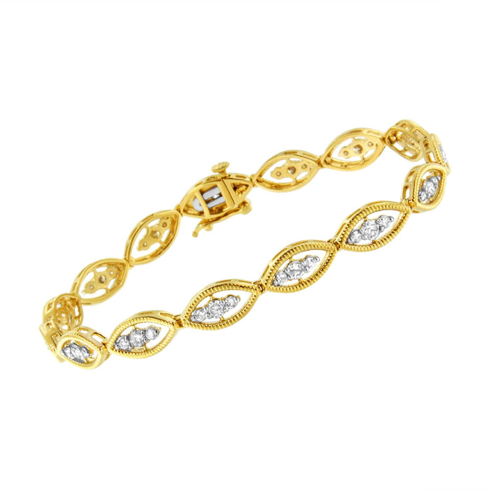 Pulsera de eslabones de garras con diamantes redondos de 1 ct. p.t. en plata de ley bañada en oro amarillo de 10K, color J-K, claridad I1-I2, 7.25 pulg., foto 3