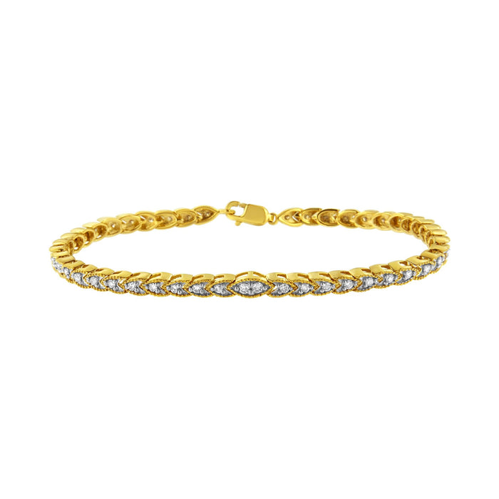Pulsera de eslabones de garras con diamantes talla pera de 1 ct. p.t. en plata de ley bañada en oro amarillo de 10K, foto 1