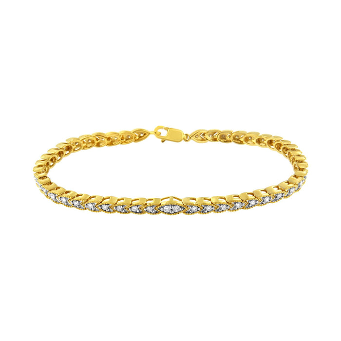 Pulsera de eslabones de garras con diamantes talla pera de 1 ct. p.t. en plata de ley bañada en oro amarillo de 10K, foto 2