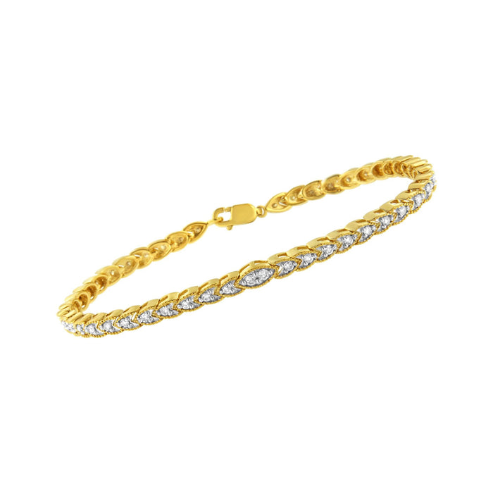 Pulsera de eslabones de garras con diamantes talla pera de 1 ct. p.t. en plata de ley bañada en oro amarillo de 10K, foto 4