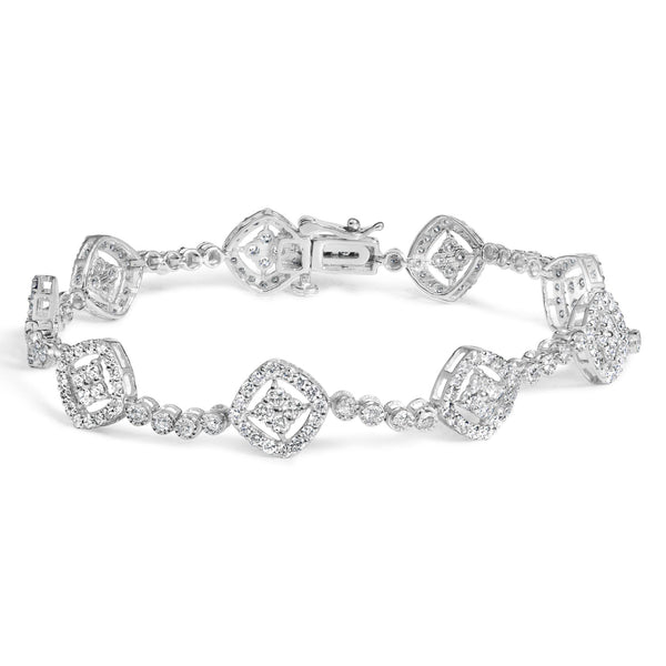 3 Ct. T.W. Diamond Halo Square Shape Link Bracelet in Sterling Silver, photo 1