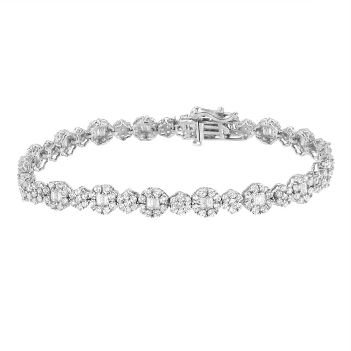 4 Ct. T.W. Brilliant Round-Cut and Baguette Diamond Floral Cluster Link Bracelet in 10K White Gold, photo 1