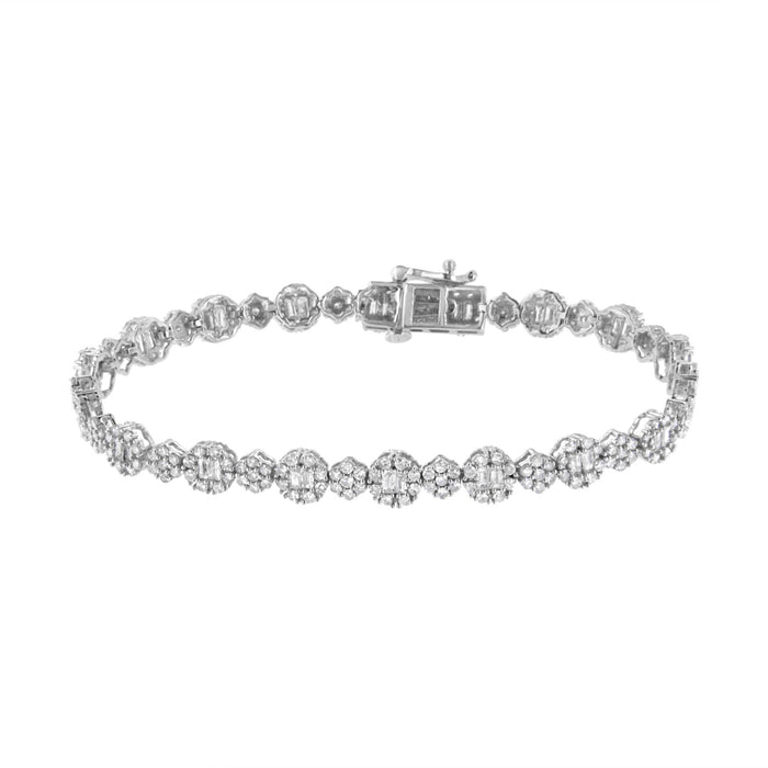 4 Ct. T.W. Brilliant Round-Cut and Baguette Diamond Floral Cluster Link Bracelet in 10K White Gold, photo 2