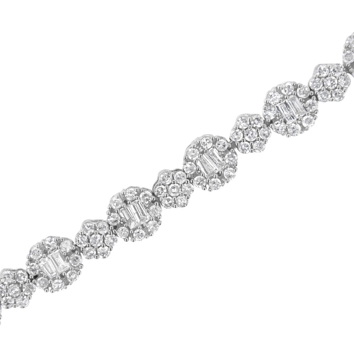 4 Ct. T.W. Brilliant Round-Cut and Baguette Diamond Floral Cluster Link Bracelet in 10K White Gold, photo 5