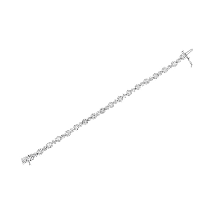 4 Ct. T.W. Brilliant Round-Cut and Baguette Diamond Floral Cluster Link Bracelet in 10K White Gold, photo 6
